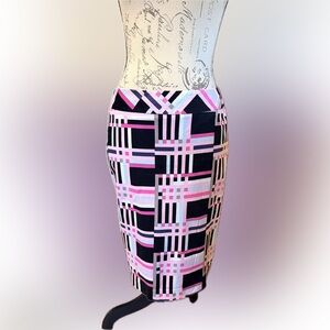 Nine West Pink and Black Geometric Pencil Skirt